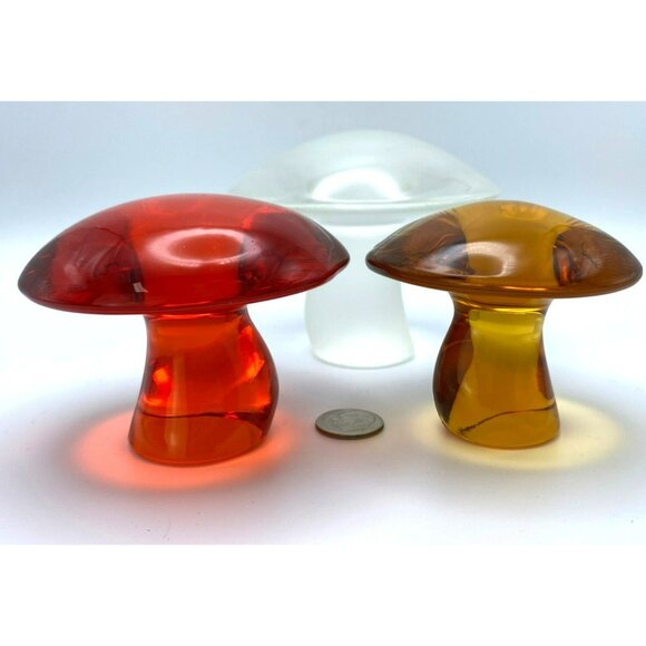 3 Viking Glass Mushrooms Persimmon Orange Amber Frosted Vintage MCM 60s 70s RARE - Picture 10 of 11